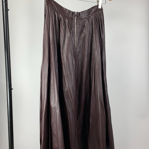 Zara Faux Leather Brown Pleated Full Maxi Skirt - Picture 4 of 11
